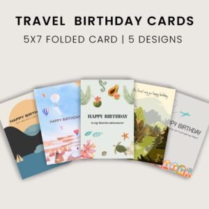 Travel Birthday Cards Pack – Sunset, Nature, Airplane, Tropical – 5 Printable 5x7" Cards | Digital Download for Adventure Lovers