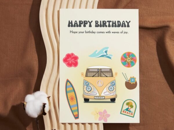Travel Birthday Cards Pack – Camping, Travel Map, Hippie Style, Adventure – 5 Printable 5x7 Cards | Digital Postcards for Explorers - Image 5