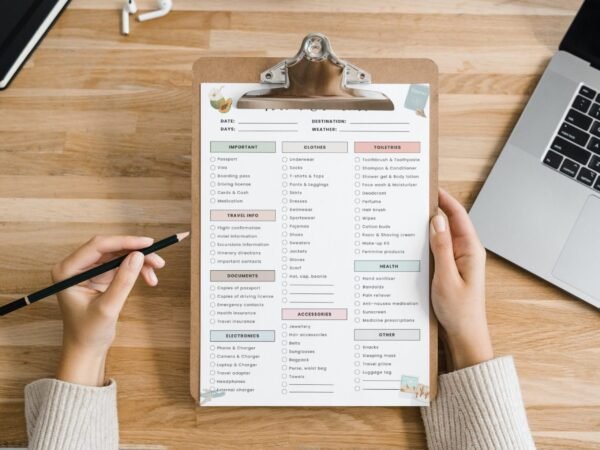 Travel Checklist Printable – 2 Page PDF | Pre-Filled & Blank Packing List | A4 Digital Download for Trip Planning | Canva Friendly - Image 3